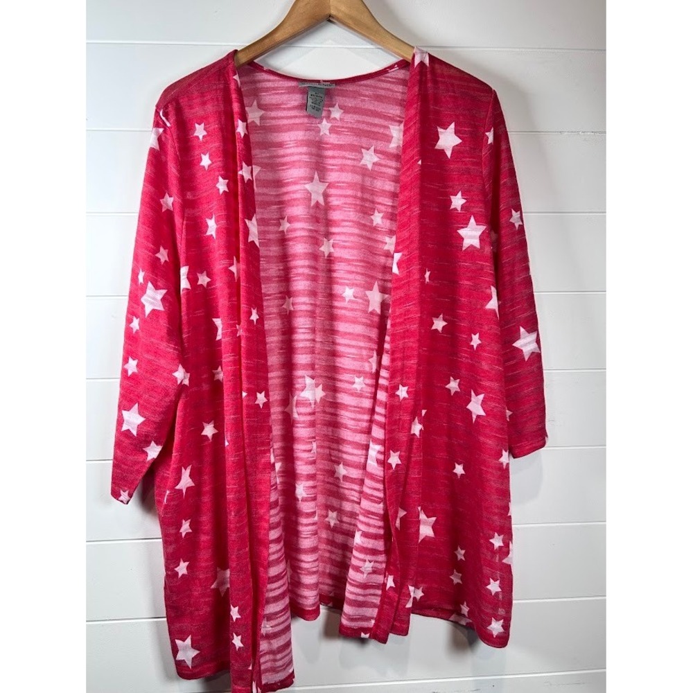 Catherines‎ Plus Size 22/24W Red White Stars Lightweight Knit Open Cardigan